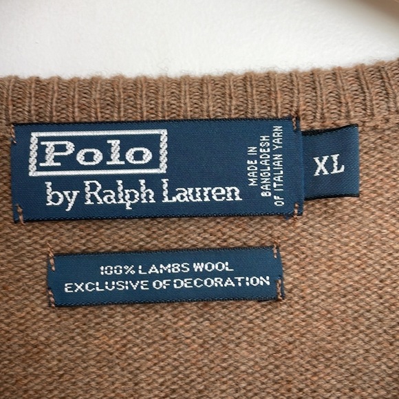 Polo by Ralph Lauren Men's 100% Lambs Wool V-neck Sweater Brown XL - Picture 3 of 5
